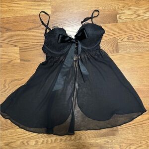 Victoria’s Secret Black sheer lace babydoll push-up top with bow